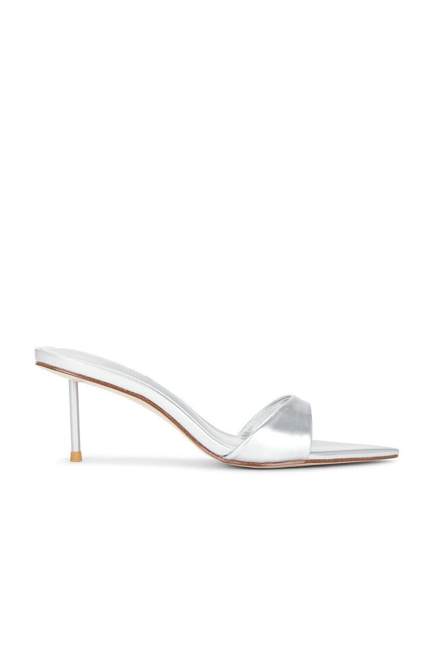 FEMME LA Marseille Slipper in Platinum faux patent leather low stiletto heel